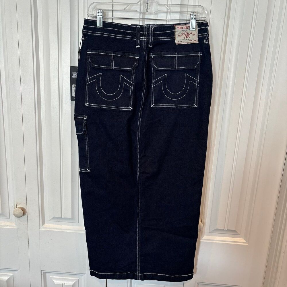 True Religion Darkwash Denim Cargo Maxi Skirt Size 26